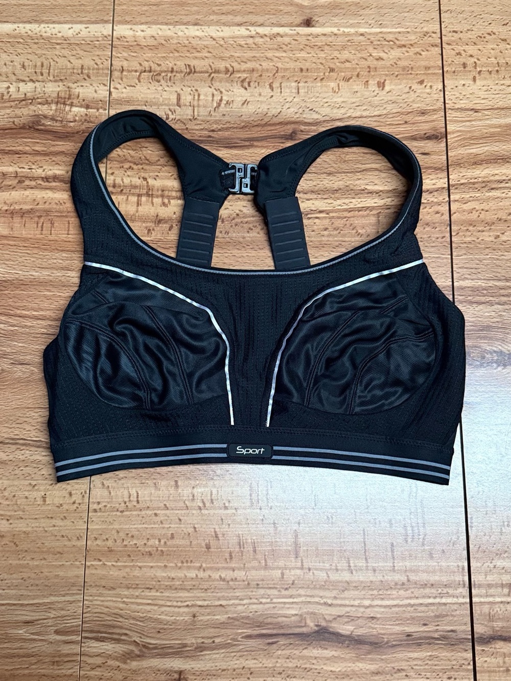Women’s Black Sports Bra High-Impact Racerback with Reflective Trim Adjustable